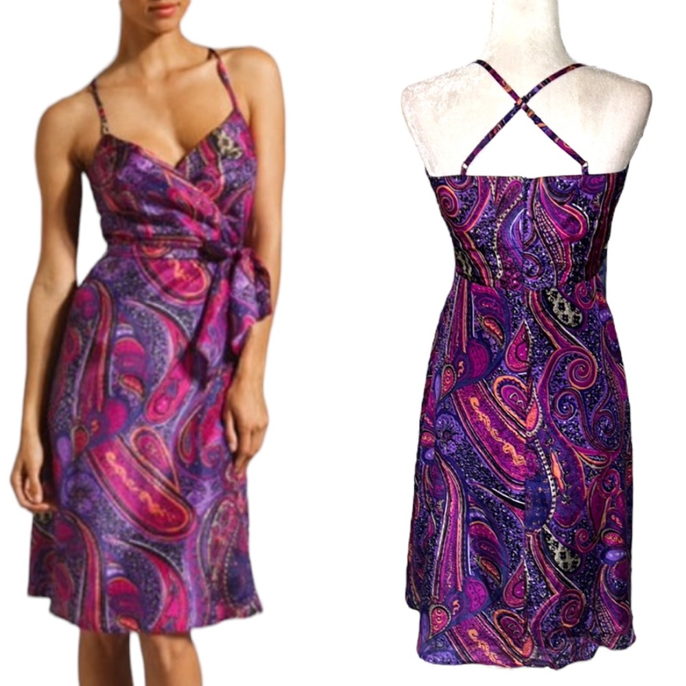 NWT Trina Turk Devendra Silk Agra Paisley Flare Slip Dress in Ultra Violet - 2